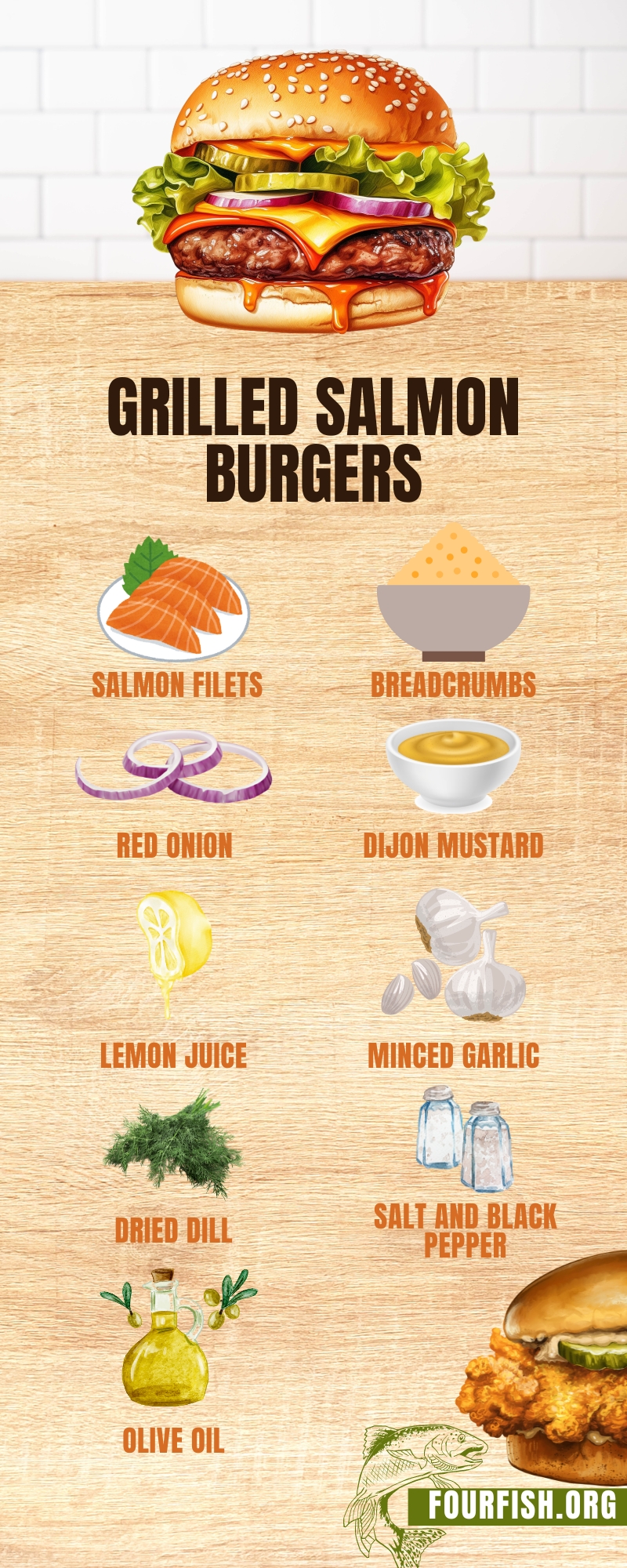 Grilled Salmon Burgers Ingredients Infographic