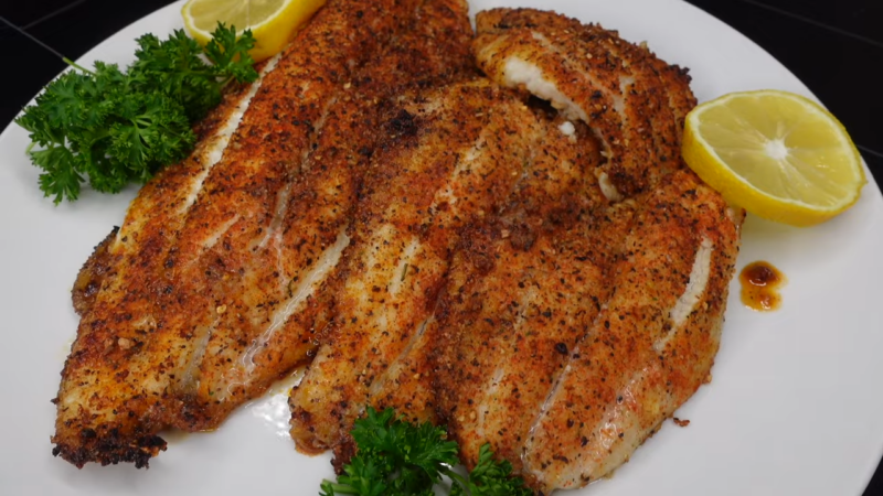 Baked Catfish on A Plate